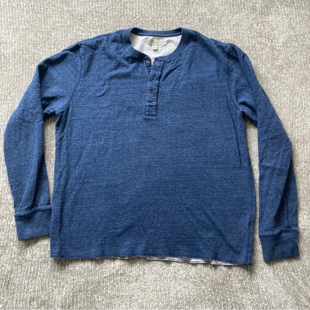 J. Crew Knit Goods Mens Blue Henley Long Sleeve Shirt Size Large Soft Casual‎